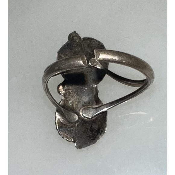 VTG 925 Sterling Silver Turquoise Coral Ring Southwest Navajo Style Leaf READ - Picture 4 of 5